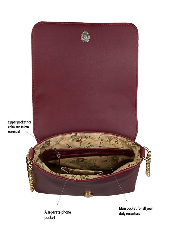 ALSU Women's Maroon trendy Sling Bag | metallic straps | vegan leather (jln-024mar) - Image 4